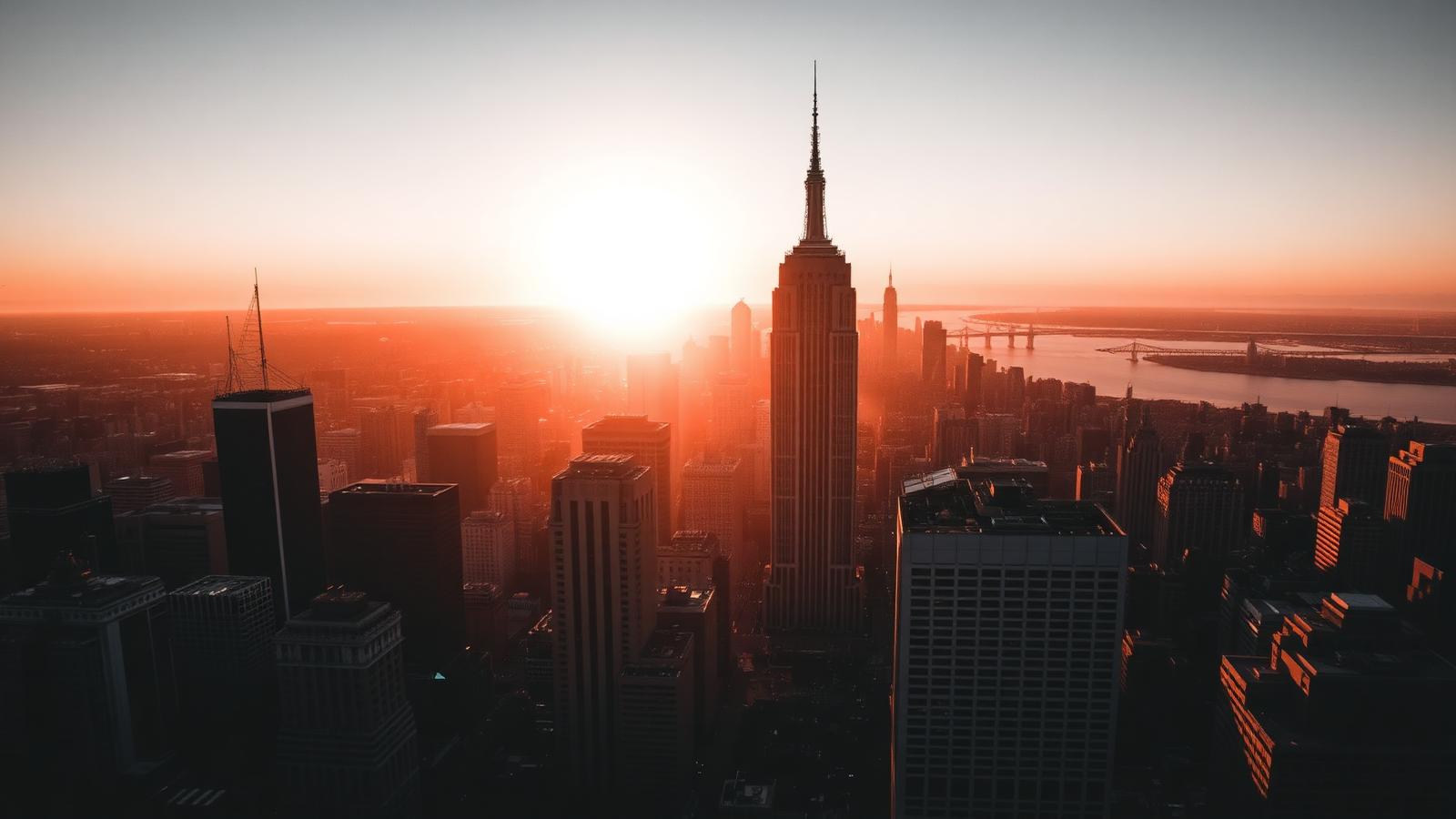 US city skyline at dawn